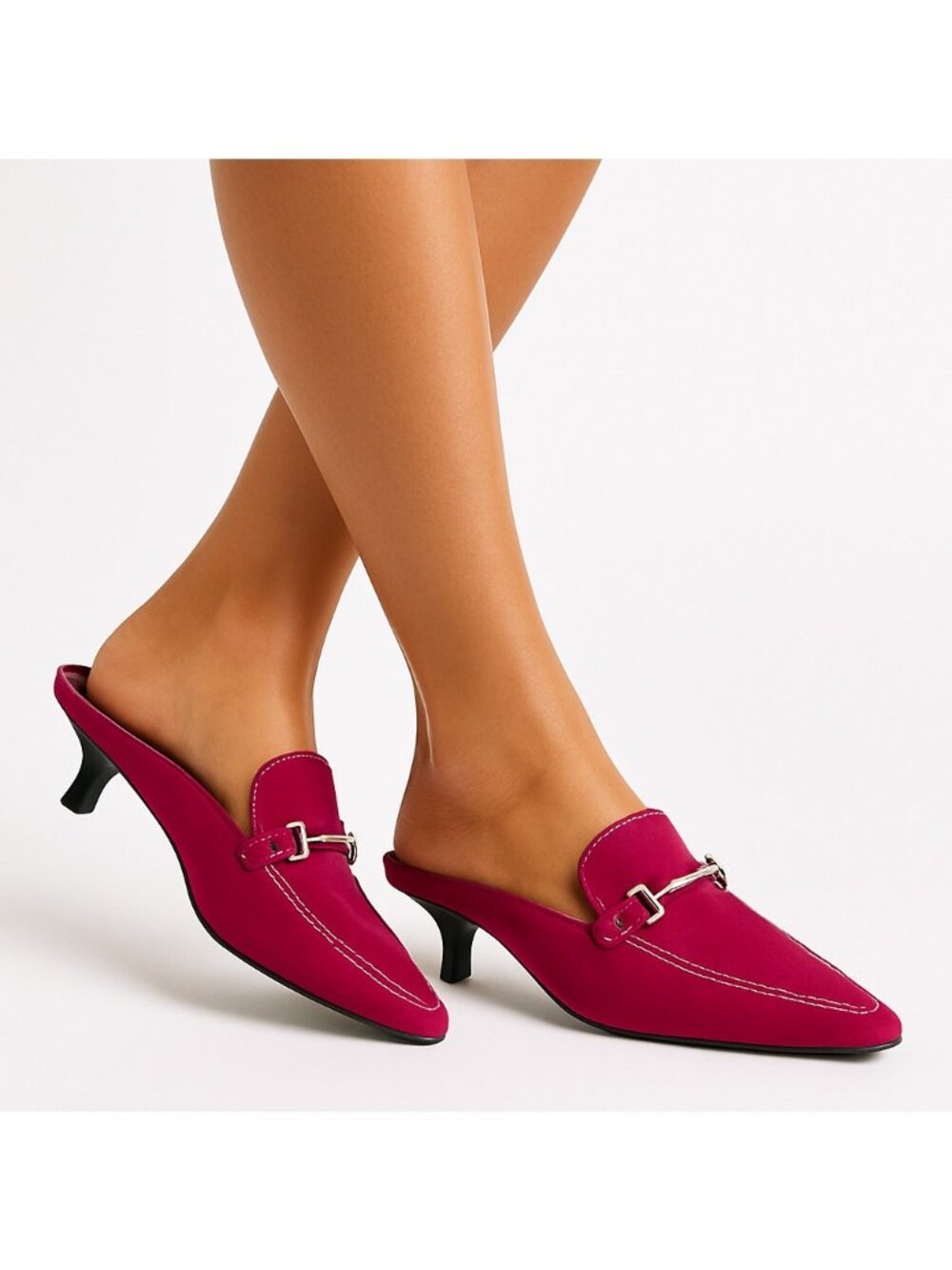 Cole Haan VALIDA Suede Pointed Toe Horse Shoe Bit Low Kitten Heel Brazil Sz 8 B